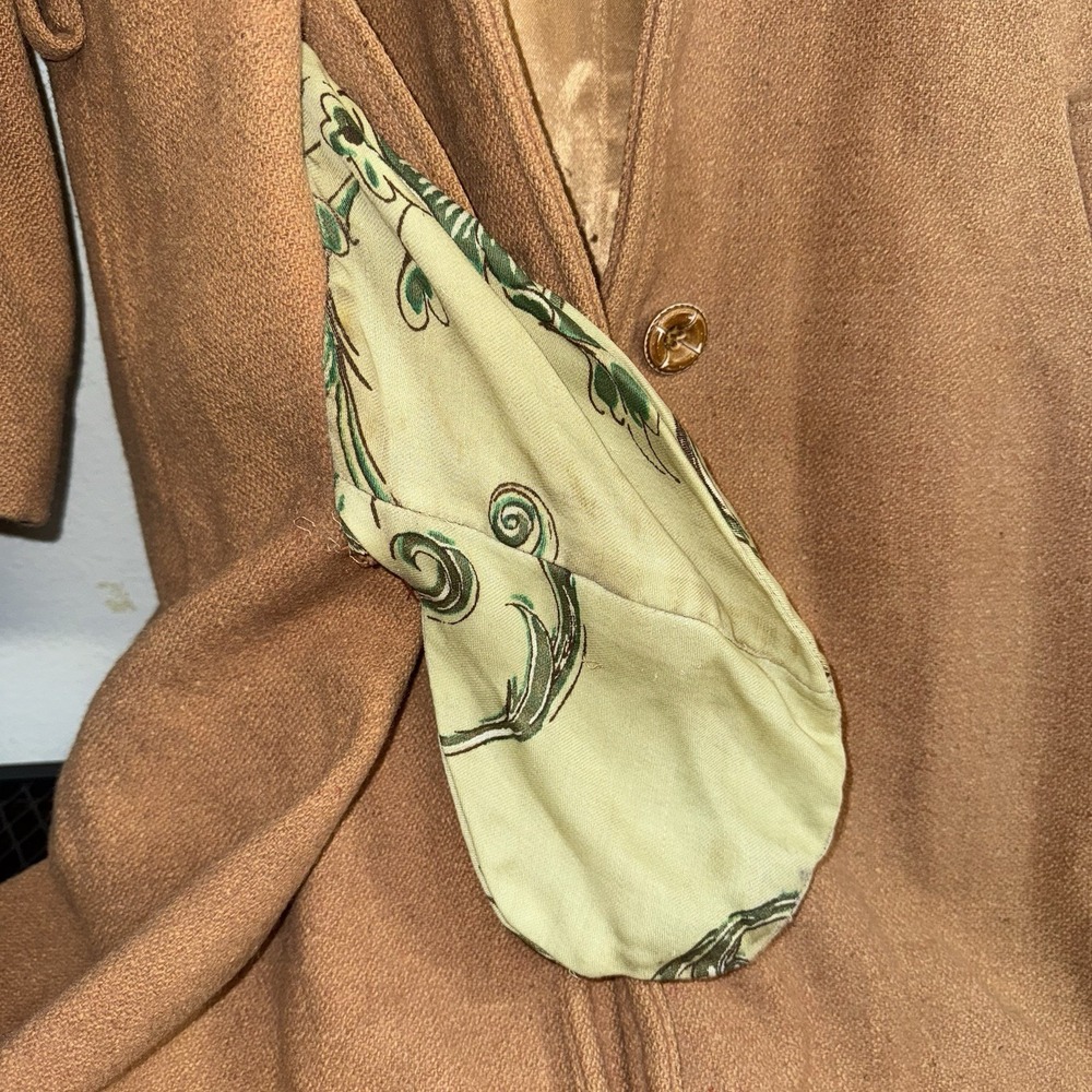 Vintage Hooded Wool Coat Camel Brown Long Lined Trench Women's Mid-Century PICS* - Picture 5 of 16